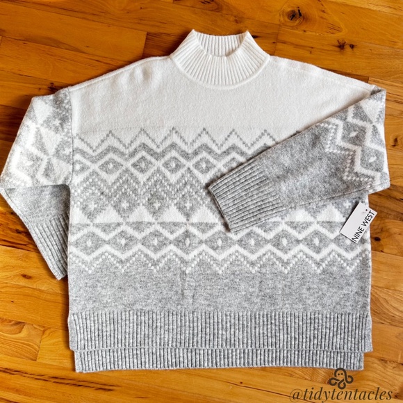Nine West White/Grey Patterned Soft Sweater Size Women's 1X - Picture 2 of 5
